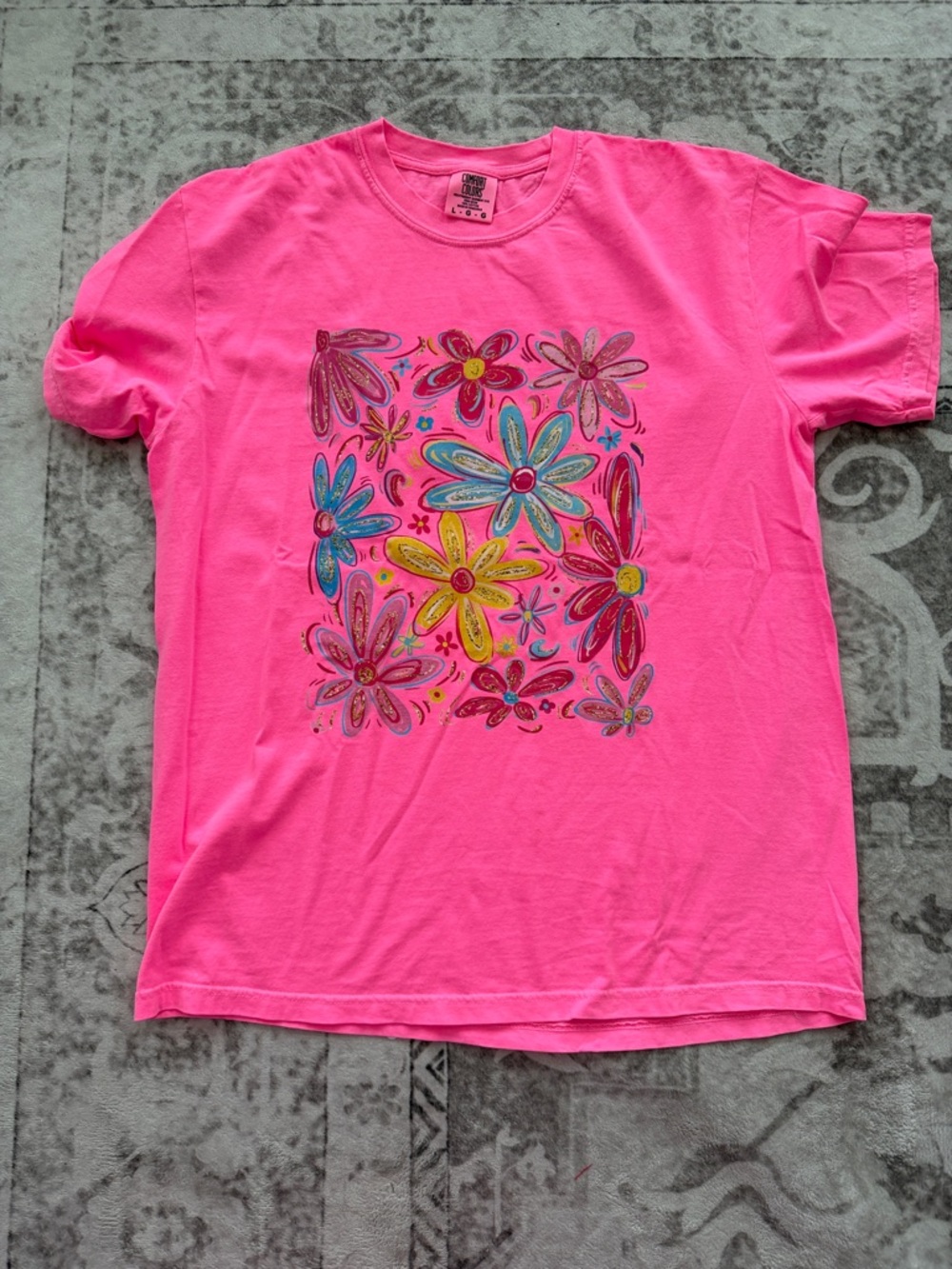 Comfort Colors Bright Pink Floral Graphic Tee